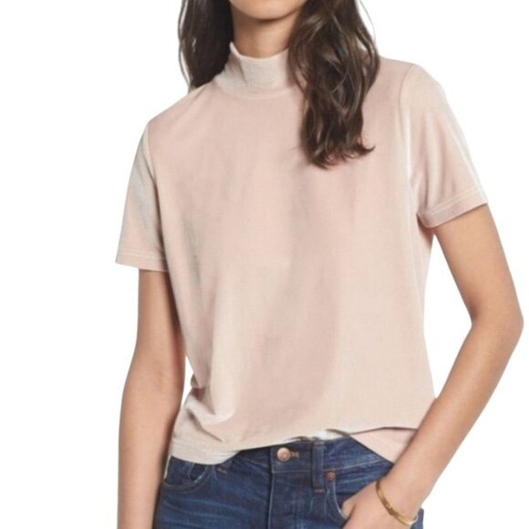 Madewell Womens Velvet Short Sleeve Mock Neck Top Blush Pink size Small - Picture 10 of 10